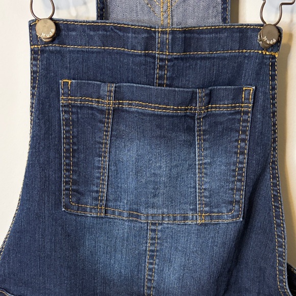 Mudd Dark Blue Denim Overall Shorts Floral Pockets Medium - Picture 5 of 9